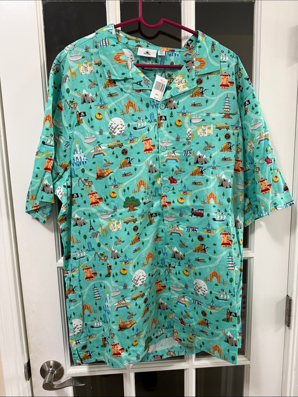 Disney Aqua Green Short Sleeve Button-Down Shirt